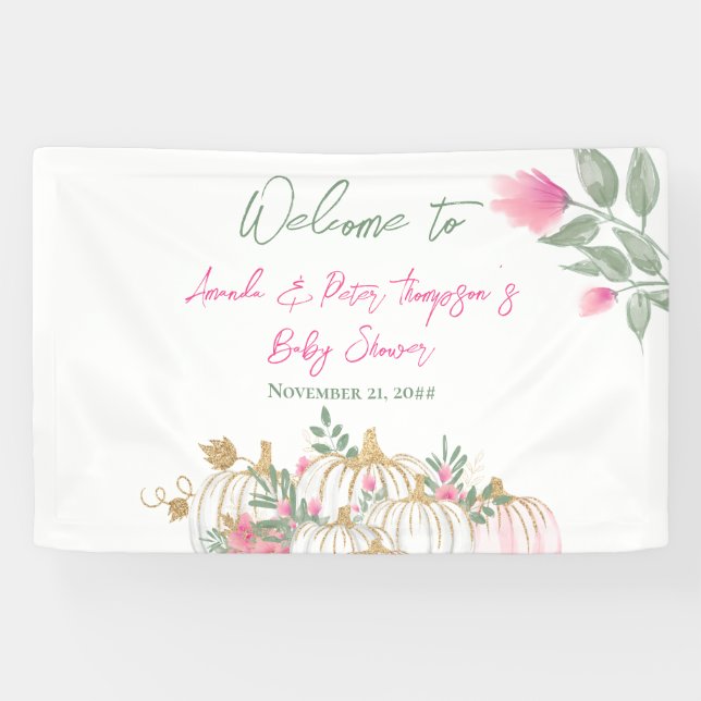Banderoles Joli Citrouille rose bleu or Petit Baby shower (Horizontal)