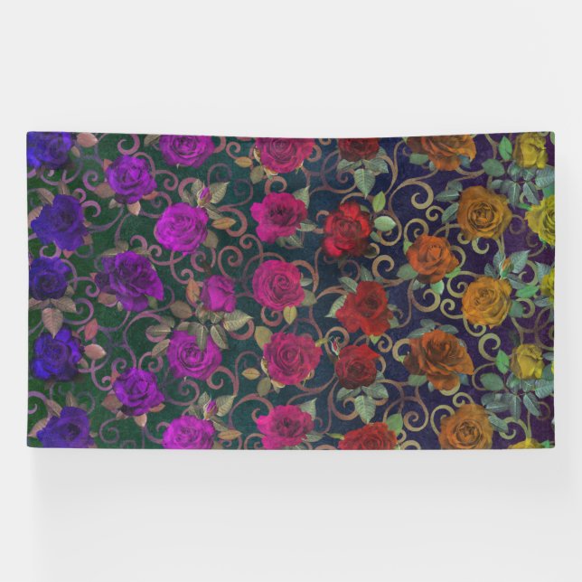 Banderoles Joli Damask Roses Arc-En-Ciel Avec Fils (Horizontal)