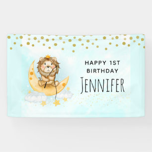 Banderoles Joli Lion Pêchant sur la Lune Aquarelle Anniversai