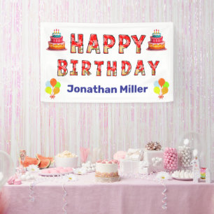 Banderoles Joli motif rouge Joyeux Anniversaire Nom personnal