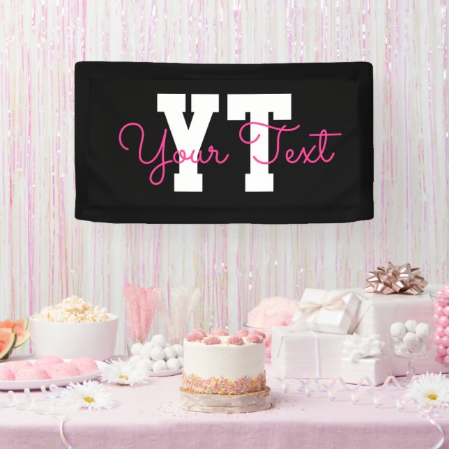 Banderoles Joli nom et monogramme | Noir Blanc et Rose (Fête)