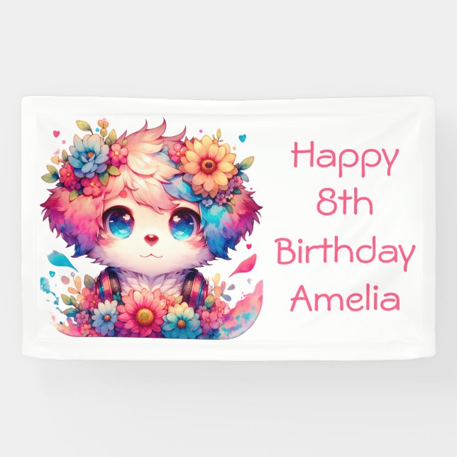 Banderoles Joli Rainbow Anime Chiot Personnalisé Anniversaire (Horizontal)
