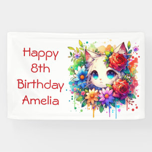 Banderoles Joli Rainbow Anime Kitten Personnalisé Anniversair
