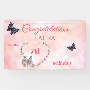 Banderoles Joli rose Joyeux 21e anniversaire