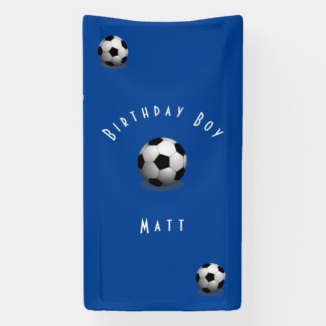 Banderoles Joli Soccer Anniversaire Garçon Bleu et Blanc (Verticale)