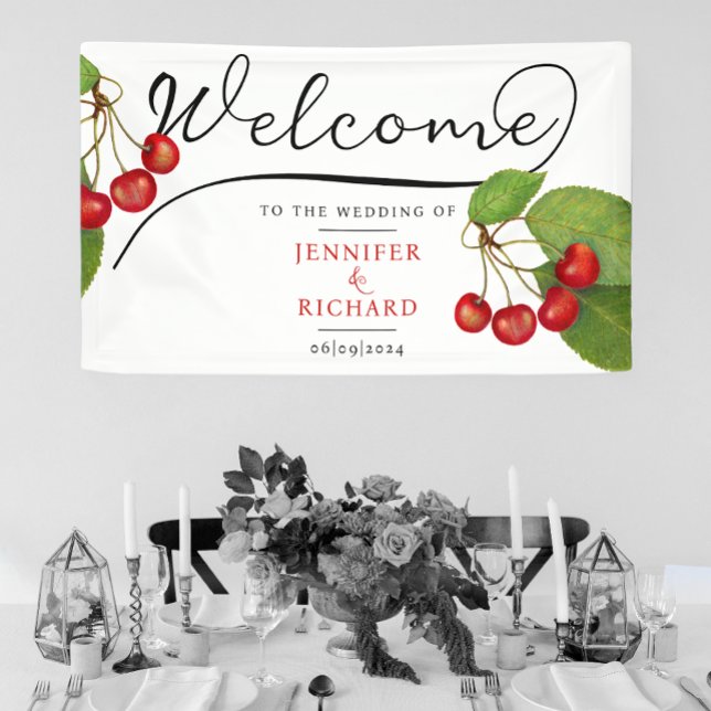 Banderoles Jolie cerise Bienvenue Noir Blanc Style Script (Créateur téléchargé)
