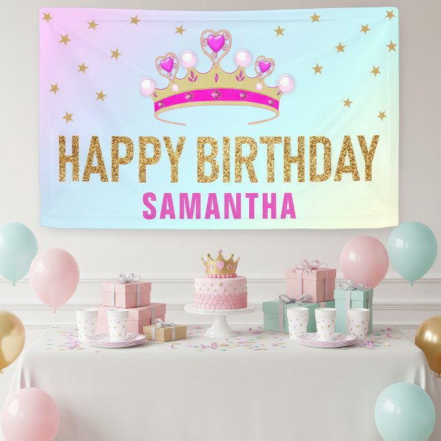 Banderoles Jolie fête d'anniversaire de la princesse rose (Créateur téléchargé)