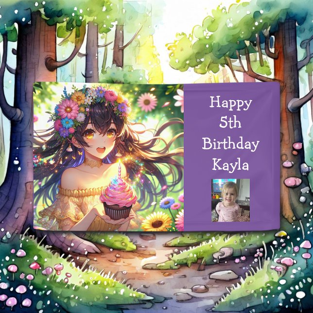 Banderoles Jolie fille Anime Photo, âge et nom Anniversaire (Créateur téléchargé)
