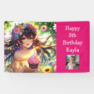 Banderoles Jolie fille Anime Photo, âge et nom Anniversaire