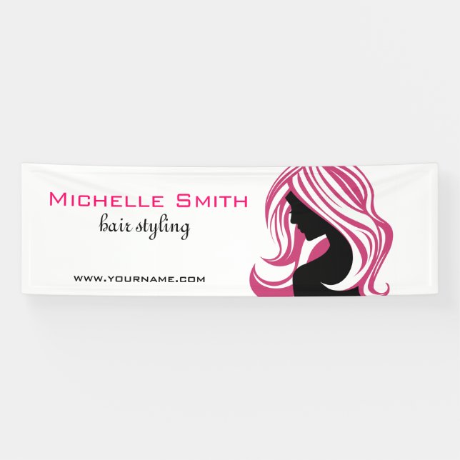 Banderoles Jolie fille aux cheveux roses Marque coiffant (Horizontal)