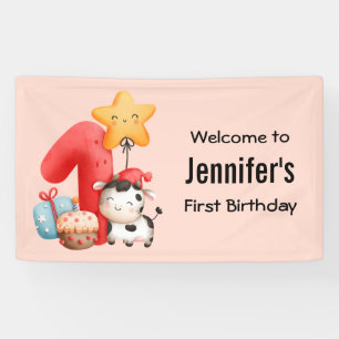 Banderoles Jolie vache 1er anniversaire Bienvenue