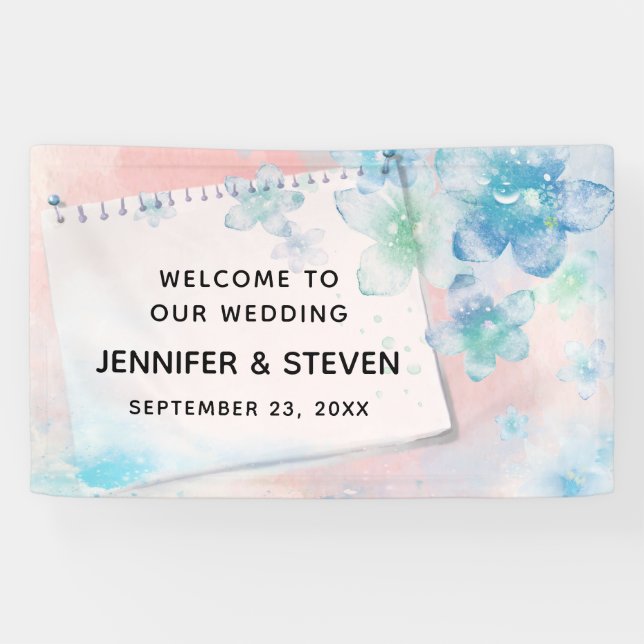 Banderoles Jolies fleurs bleues sur Mariage Arrière - plan ro (Horizontal)