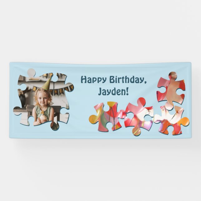 Banderoles Jouer Puzzle Balloon Joyeux fête d'anniversaire (Horizontal)