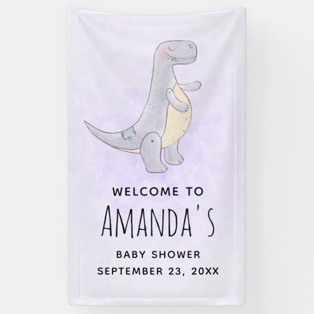 Banderoles Jouet Dinosaure gris mou Baby shower d'aquarelle (Vertical)
