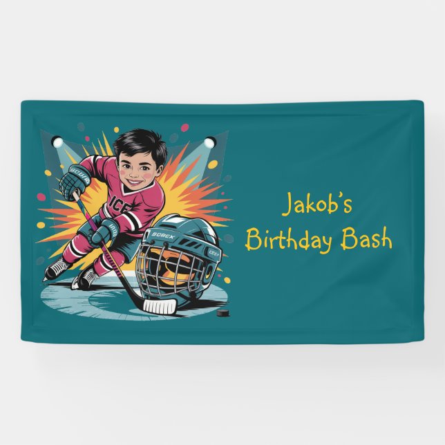 Banderoles Joueur de hockey pop art Anniversaire Bash (Horizontal)