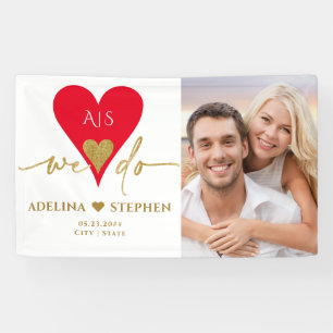 Banderoles Jour de mariage Elégant Coeur Minimal Gold Rouge P