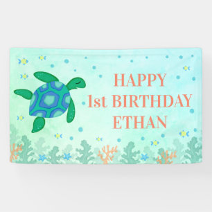 Banderoles Joyeuse 1ère Tortue d'anniversaire sous la mer