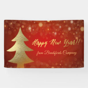 Banderoles Joyeuse Année ,Rouge , Sapin de Noël en Or