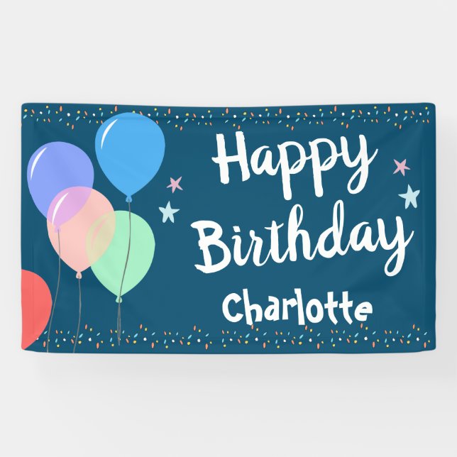 Banderoles Joyeuse fête d'anniversaire Girly Blue (Horizontal)