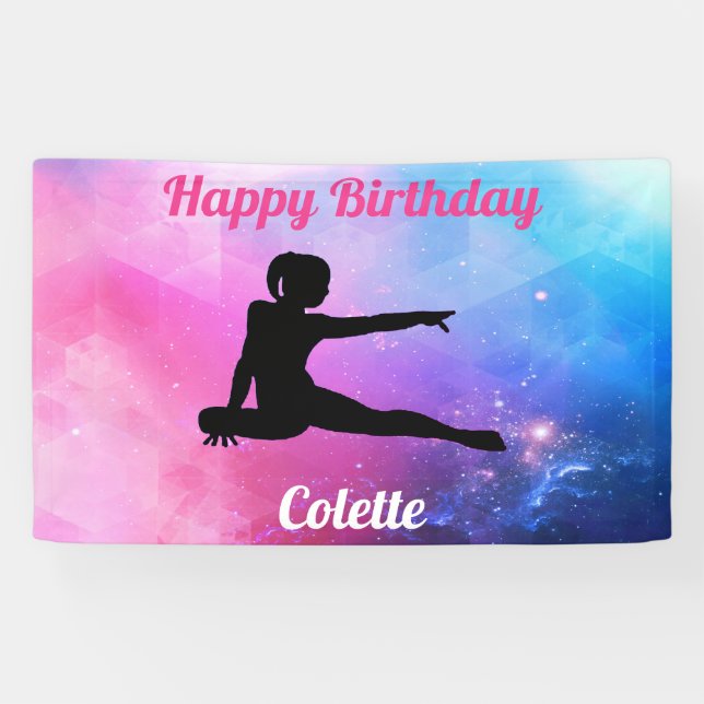 Banderoles Joyeuse Gymnastique d'anniversaire rose et bleu ba (Horizontal)
