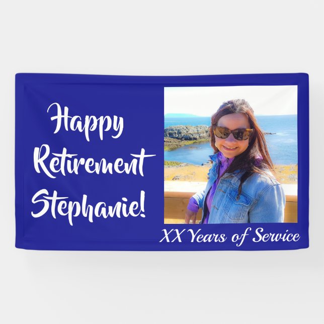 Banderoles Joyeuse retraite Royal Blue Photo personnalisée (Horizontal)