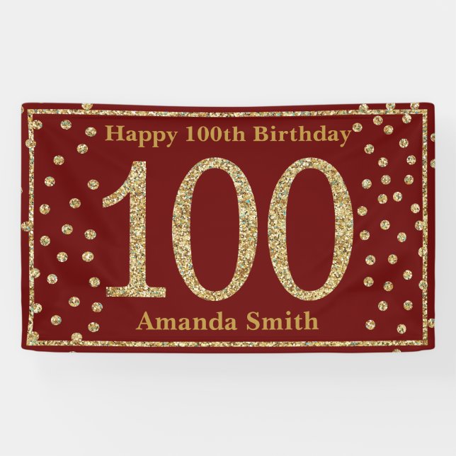 Banderoles Joyeux 100e anniversaire Banner Bourgogne Red Gold (Horizontal)