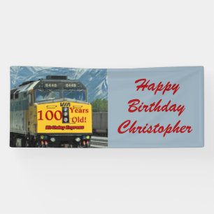 Banderoles Joyeux 100e Anniversaire Nom Yellow Train Engine