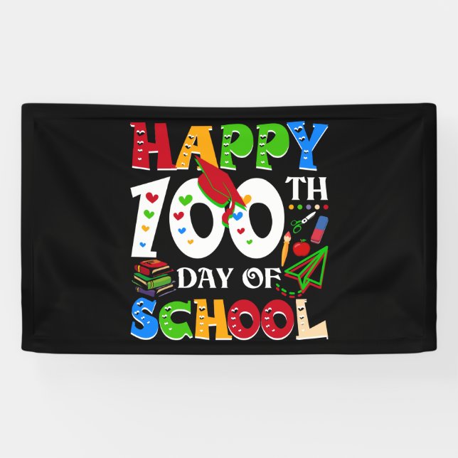 Banderoles Joyeux 100ème Jour De L'École Professeur Rainbow (Horizontal)