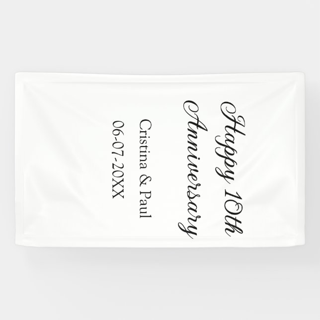 Banderoles Joyeux 10e anniversaire simple nom de mariage mini (Horizontal)