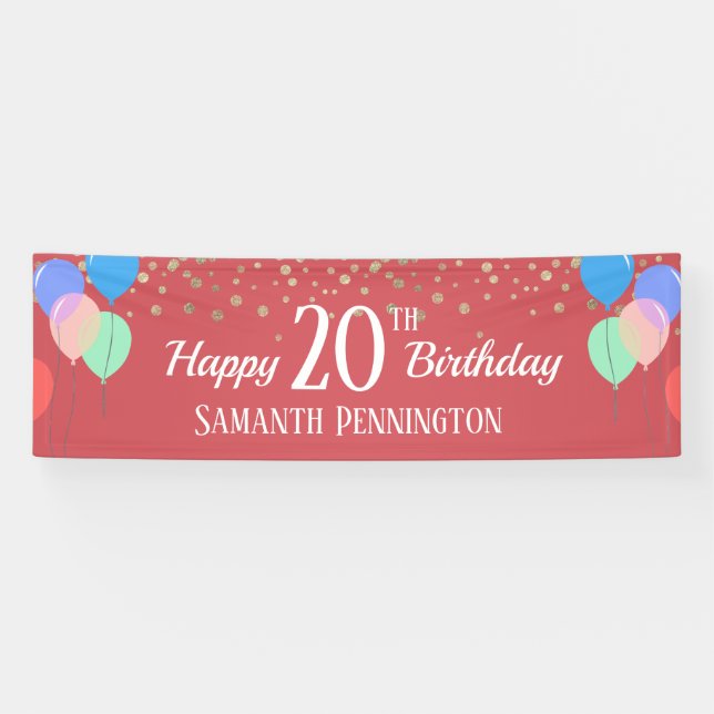 Banderoles Joyeux 20e anniversaire Confetti et ballons (Horizontal)