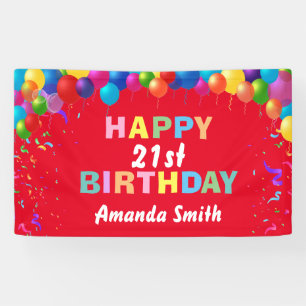 Banderoles Joyeux 21e anniversaire Ballons colorés Rouge