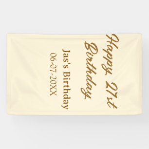 Banderoles Joyeux 21e anniversaire marron pastel jaune nom da