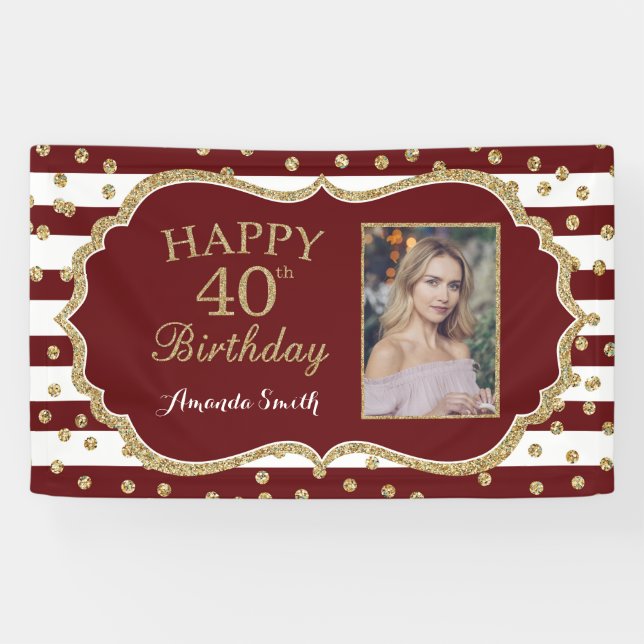 Banderoles Joyeux 40e anniversaire Banner Bourgogne et Gold P (Horizontal)