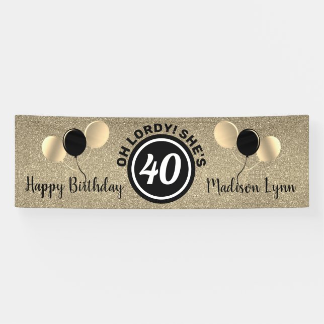 Banderoles Joyeux 40e anniversaire Black Gold personnalisé (Horizontal)