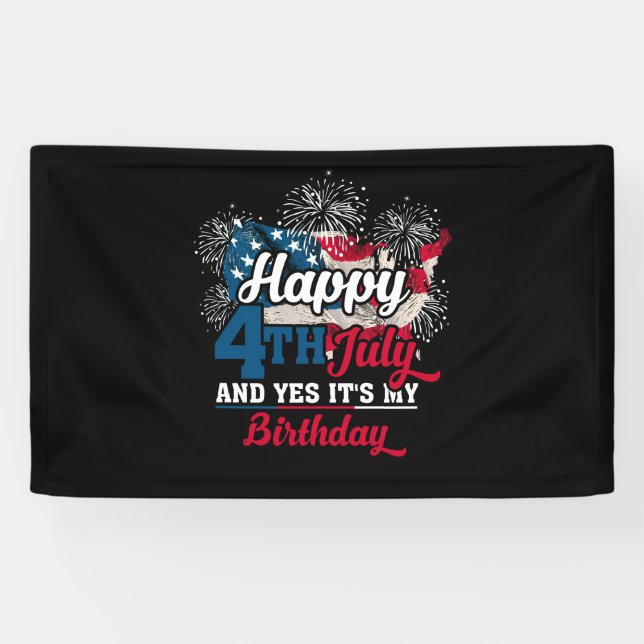 Banderoles Joyeux 4 juillet Et oui c'est mon anniversaire (Horizontal)