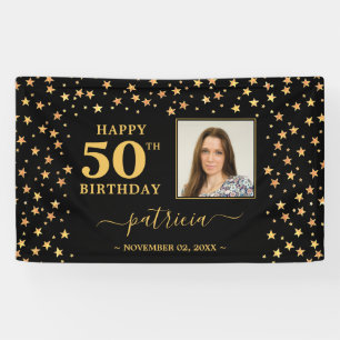Banderoles Joyeux 50e anniversaire Black and Gold Stars Photo