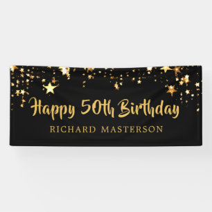 Banderoles Joyeux 50e anniversaire Black Gold Stars ou votre 