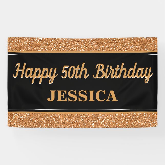 Banderoles Joyeux 50e anniversaire Gold Parties scintillant N (Horizontal)
