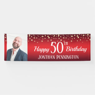 Banderoles Joyeux 50e anniversaire rouge avec Confetti One Ph