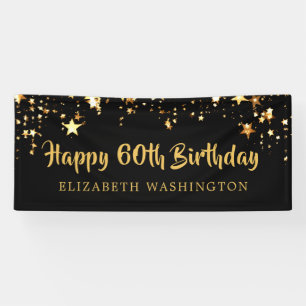 Banderoles Joyeux 60e anniversaire Black Gold Stars ou votre