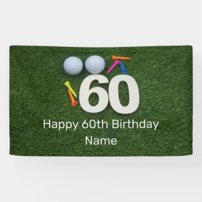 Banderoles Joyeux 60e anniversaire Golfeur avec balle de golf (Horizontal)