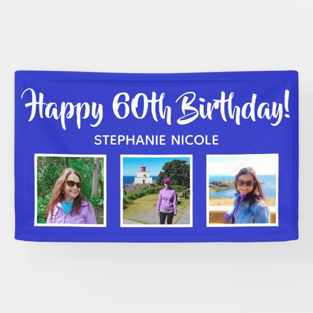 Banderoles Joyeux 60e anniversaire Royal Blue Photos personna (Horizontal)