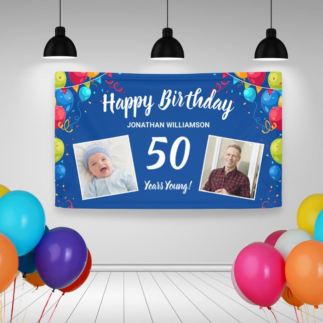 Banderoles Joyeux Anniversaire, 2 Photos, Tout Âge, Ballons A (Créateur téléchargé)