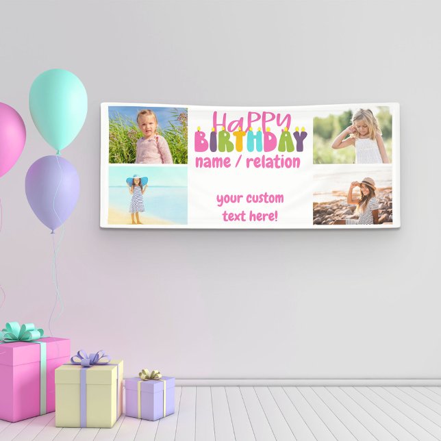 Banderoles Joyeux anniversaire 4 Photo Bougies colorées (Créateur téléchargé)