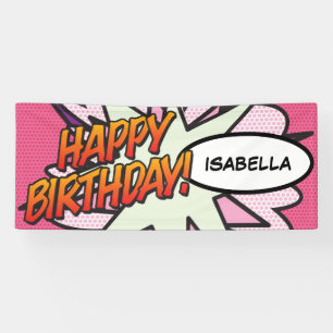 Banderoles Joyeux Anniversaire Bande Dessinée Pop Art Rose