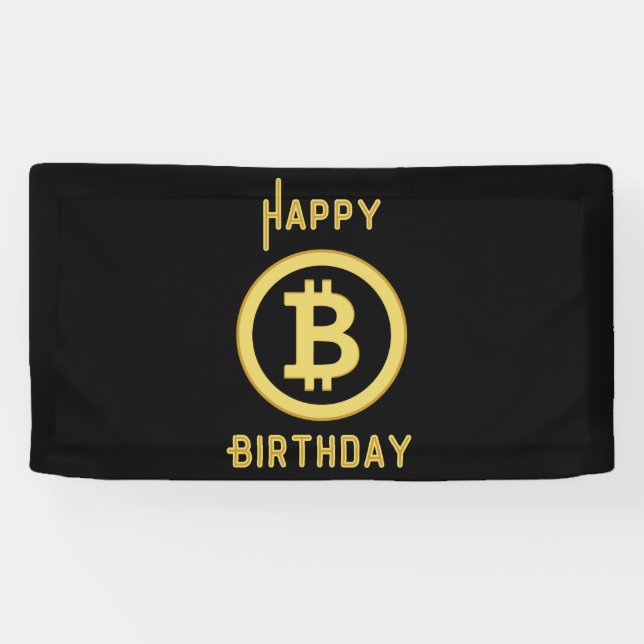 Banderoles Joyeux Anniversaire Bitcoin Gold 1.6x3 Vinyle (Horizontal)