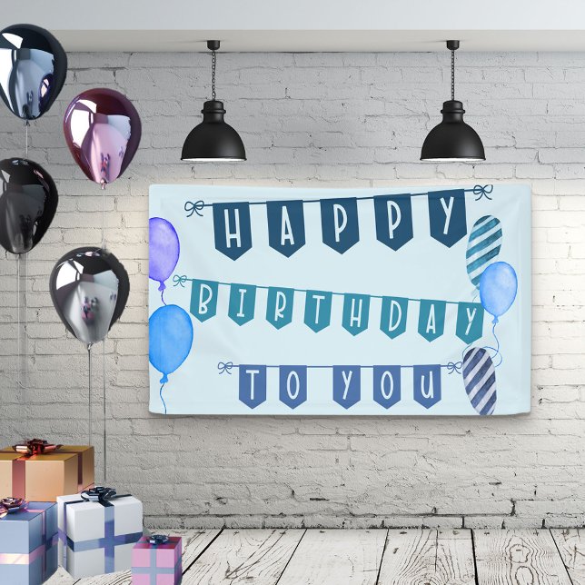 Banderoles Joyeux anniversaire Bleu Bunting et Ballons (Créateur téléchargé)