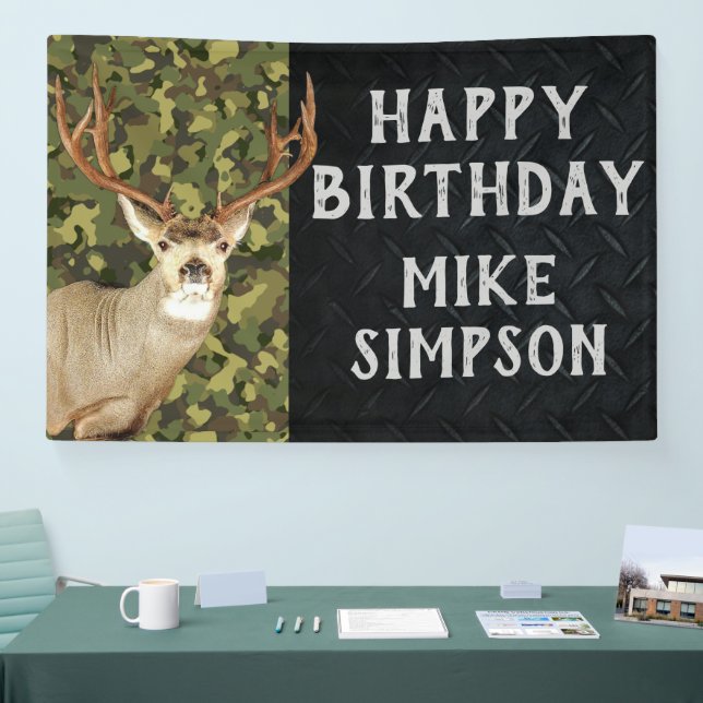 Banderoles Joyeux Anniversaire Camouflage Deer Hunting Hommes (Salon professionnel)