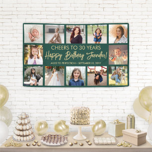 Banderoles Joyeux Anniversaire Collage Photo Moderne Vert et