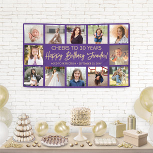 Banderoles Joyeux Anniversaire Collage Photo Moderne Violet &